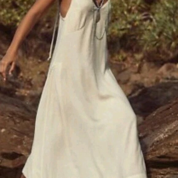 Free People Emmers Linen Midi Free-est Sleeveless Ivory Dress, Size XS,NWT - Picture 1 of 6